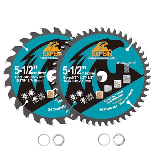 EXFEIN 140 mm Trennscheibe für Holz, kompaktes Kreissägeblatt mit Hartmetallzähnen 24T TCT+48T TCT, allgemeine Verwendung zum Schneiden in Holz, Kunststoff und Verbundwerkstoffen EXFEIN 140 mm Trennscheibe für Holz, kompaktes Kreissägeblatt mit Hartmetallzähnen 24T TCT+48T TCT, allgemeine Verwendung zum Schneiden in Holz, Kunststoff und Verbundwerkstoffen von EXFEIN