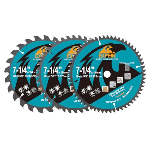EXFEIN 184 mm Trennscheibe für Holz, kompaktes Kreissägeblatt mit Hartmetallzähnen 24T TCT+40T TCT+60T TCT, allgemeine Verwendung zum Schneiden in Holz, Kunststoff und Verbundwerkstoffen EXFEIN 184 mm Trennscheibe für Holz, kompaktes Kreissägeblatt mit Hartmetallzähnen 24T TCT+40T TCT+60T TCT, allgemeine Verwendung zum Schneiden in Holz, Kunststoff und Verbundwerkstoffen von EXFEIN