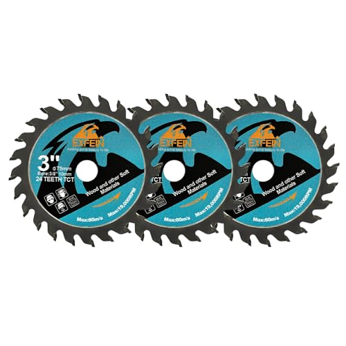 EXFEIN 75mm Holz-Trennscheibe 3 Stück - 24T TCT Hartmetall bestückte Zähne Kompaktes Kreissägeblatt, Allzweck für Schneiden in Holz Kunststoff und Verbundwerkstoffen von EXFEIN