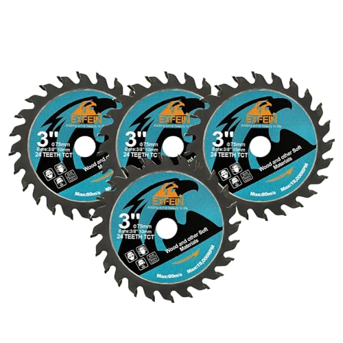 EXFEIN 75mm Holz-Trennscheibe 4 Stück - 24T TCT Hartmetall bestückte Zähne Kompaktes Kreissägeblatt, Allzweck für Schneiden in Holz Kunststoff und Verbundwerkstoffen EXFEIN 75mm Holz-Trennscheibe 4 Stück - 24T TCT Hartmetall bestückte Zähne Kompaktes Kreissägeblatt, Allzweck für Schneiden in Holz Kunststoff und Verbundwerkstoffen von EXFEIN