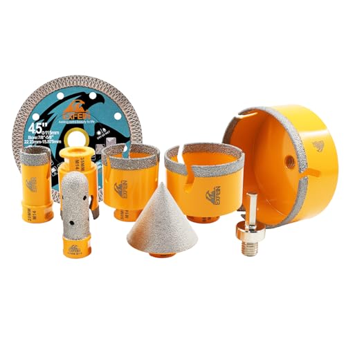 EXFEIN Diamant Fliesenbohrer Set 25/35/50/68/100/MM Diamant Lochsäge mit 25mm Fingerfräser ein Adapter für Porzellan Fliese Granit Marmor Trockenbohren von EXFEIN
