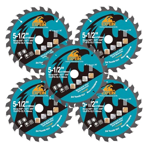 Trennscheibe für Holz, EXFEIN 140 mm, 5 Stück, kompakt, Hartmetallzähne 24T TCT, allgemeine Verwendung zum Schneiden in Holz, Kunststoff und Verbundwerkstoffen Trennscheibe für Holz, EXFEIN 140 mm, 5 Stück, kompakt, Hartmetallzähne 24T TCT, allgemeine Verwendung zum Schneiden in Holz, Kunststoff und Verbundwerkstoffen von EXFEIN