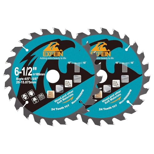 Trennscheibe für Holz, EXFEIN 165 mm, 2 Stück, kompakt, Hartmetallzähne 24T TCT, allgemeine Verwendung zum Schneiden in Holz, Kunststoff und Verbundwerkstoffen Trennscheibe für Holz, EXFEIN 165 mm, 2 Stück, kompakt, Hartmetallzähne 24T TCT, allgemeine Verwendung zum Schneiden in Holz, Kunststoff und Verbundwerkstoffen von EXFEIN