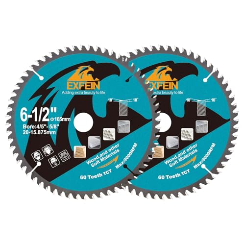 Trennscheibe für Holz, EXFEIN 165 mm, 2 Stück, kompakt, Hartmetallzähne 60T TCT, allgemeine Verwendung zum Schneiden in Holz, Kunststoff und Verbundwerkstoffen Trennscheibe für Holz, EXFEIN 165 mm, 2 Stück, kompakt, Hartmetallzähne 60T TCT, allgemeine Verwendung zum Schneiden in Holz, Kunststoff und Verbundwerkstoffen von EXFEIN