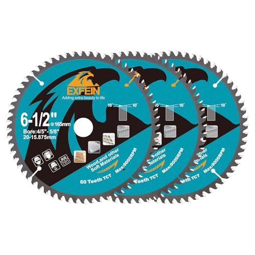 Trennscheibe für Holz, EXFEIN 165 mm, 3 Stück, kompakt, Hartmetallzähne 60T TCT, allgemeine Verwendung zum Schneiden in Holz, Kunststoff und Verbundwerkstoffen Trennscheibe für Holz, EXFEIN 165 mm, 3 Stück, kompakt, Hartmetallzähne 60T TCT, allgemeine Verwendung zum Schneiden in Holz, Kunststoff und Verbundwerkstoffen von EXFEIN