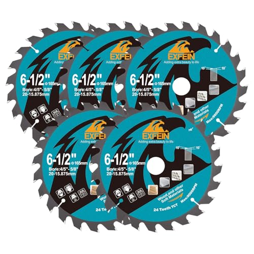 Trennscheibe für Holz, EXFEIN 165 mm, 5 Stück, kompakt, Hartmetallzähne 24T TCT, allgemeine Verwendung zum Schneiden in Holz, Kunststoff und Verbundwerkstoffen Trennscheibe für Holz, EXFEIN 165 mm, 5 Stück, kompakt, Hartmetallzähne 24T TCT, allgemeine Verwendung zum Schneiden in Holz, Kunststoff und Verbundwerkstoffen von EXFEIN