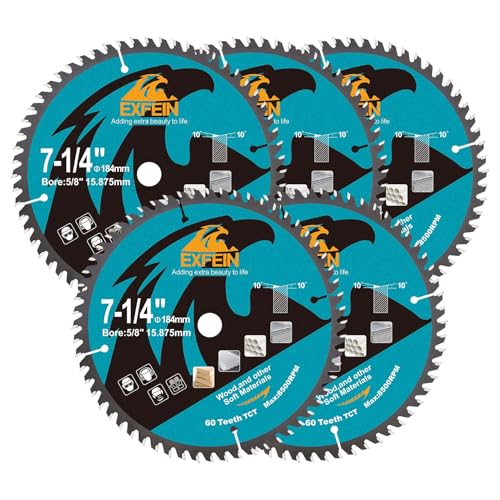 Trennscheibe für Holz, EXFEIN 184 mm, 5 Stück, kompakt, Hartmetallzähne 60T TCT, allgemeine Verwendung zum Schneiden in Holz, Kunststoff und Verbundwerkstoffen Trennscheibe für Holz, EXFEIN 184 mm, 5 Stück, kompakt, Hartmetallzähne 60T TCT, allgemeine Verwendung zum Schneiden in Holz, Kunststoff und Verbundwerkstoffen von EXFEIN