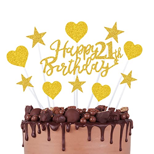 21 Geburtstag Tortendeko Gold, 21. Geburtstagstorte Topper, Kuchen Deko, Cake topper Girlande Herze Sternen Cake-Topper Kuchen Aufsätze für 21 Geburstagdeko, für Mädchen Frauen von EXFU