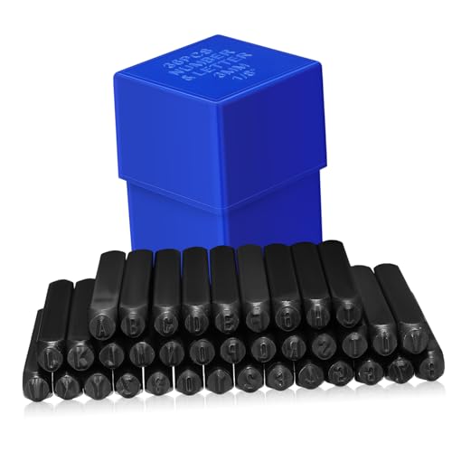 EXHUMKY 1 Satz Metall Stempel Set für Zahlen und Buchstaben Teiliges Punch Kit Karbonstahl für Präzises Branding Beschriftung und Gravur für Metall von EXHUMKY