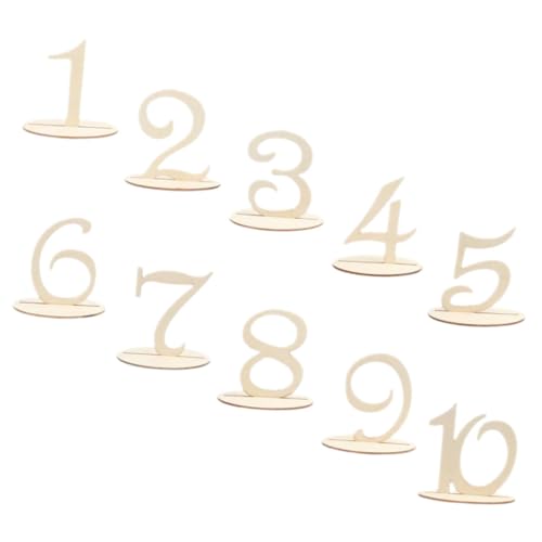 EXHUMKY 10 Stück Holz Tischnummern mit Platznummern für Hochzeiten Partys und Veranstaltungen Moderne Tischdeko mit Rundem Design und Stabilem Standfuß von EXHUMKY