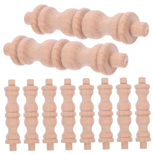 EXHUMKY 10 Stück Leitplankenkürbis Holzschnitzerei-Ornamente Holzschnitzerei im europäischen Stil Mini-Säule Schnitzornamente aus Holz Weinschrank Holzhandwerksspindeln hölzern Khaki von EXHUMKY