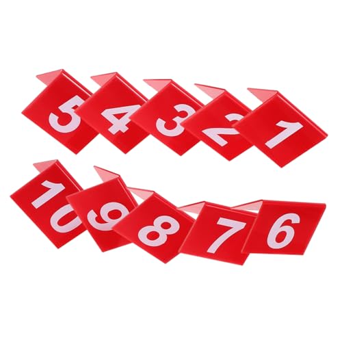 EXHUMKY 10 Stück Nummernschild Hochzeitstischnummern Tabellennummer steht Tischkarten mit Namen zum Abendessen Platzkarten Tabellennamenkarten Restaurant-Tischnummern Acryl rot von EXHUMKY