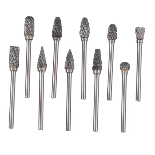 EXHUMKY 10 Stück Wolframstahl Doppelgeschnittene Burrs Drehfräser Aus Hartmetall Schleifkopf Schnitzzubehör Bit Rotationsfräser Hartmetall-schleifeinsätze Metallschleifer Legierung Silber von EXHUMKY