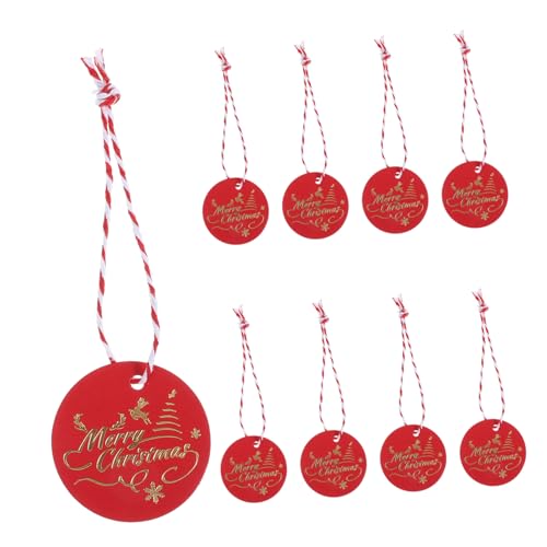 EXHUMKY 100 Stück Geschenkverpackungsanhänger Dekorationen Etiketten Fröhliche Tags Schild Weihnachts -Tags Party Urlaub-Tag Feiertag hängende Tags Bauernhaus Weihnachtsschmuck Papier rot von EXHUMKY