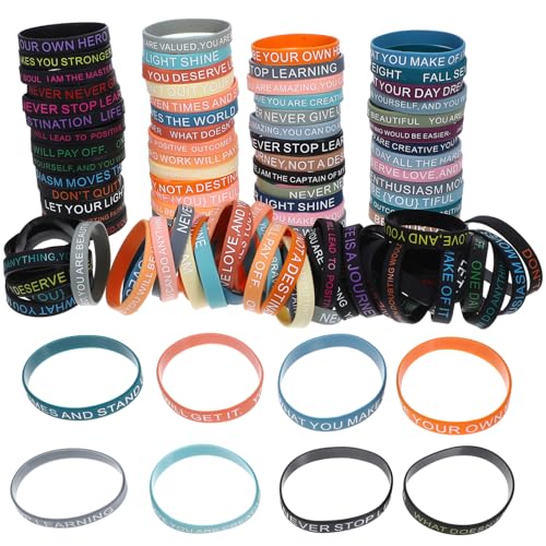 EXHUMKY 100Stücke Inspirierende Silikonarmbänder DIY Armbänder Elastische Handgelenkbänder mit Motivierenden Zitaten für Teenager als von EXHUMKY