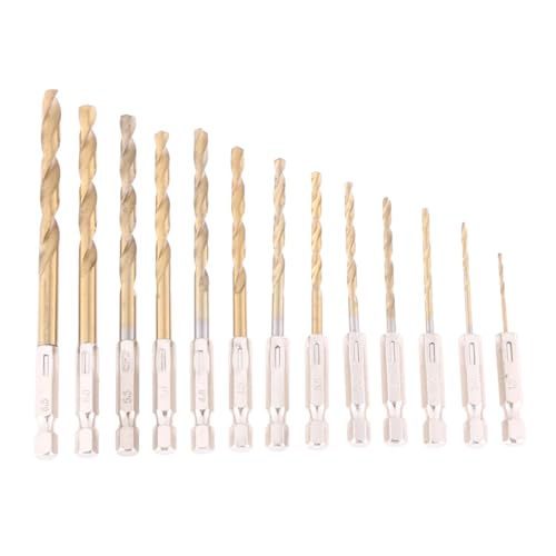 EXHUMKY 13 Stück Teiliges Titanium Nitride Beschichtetes Bohrer Set Schnelles Eindringen Sechskant Schaft Geeignet für Stahl Holz Kunststoff Schnelles Bitwechseln von EXHUMKY