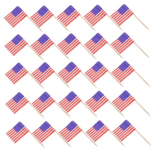 EXHUMKY 200 Stück Usa Flaggen Zahnstocher Cupcake Topper für Partydekoration Hochwertige Papierfähnchen für Geburtstagsfeiern Nationalfeiertage und Veranstaltungen von EXHUMKY