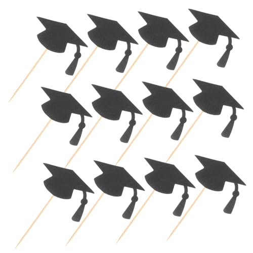 EXHUMKY 24 Stück Graduation Cap Cupcake Topper Bachelor Hut Kuchendekoration für Abschlussfeiern Vielseitige Deko für Schulveranstaltungen und Persönliche Feiern von EXHUMKY