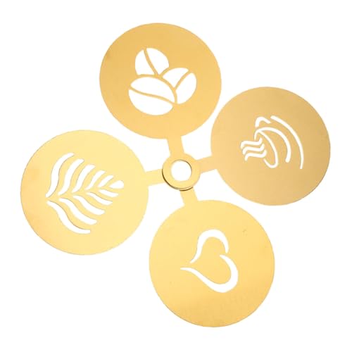 EXHUMKY 4 Stück Schimmel Kaffee-kunst-schablone Latte Art Aus Edelstahl Cappuccino-dekorationsschablone Wiederverwendbare Keksschablone Kaffee-dekorationsvorlage Rostfreier Stahl Golden von EXHUMKY