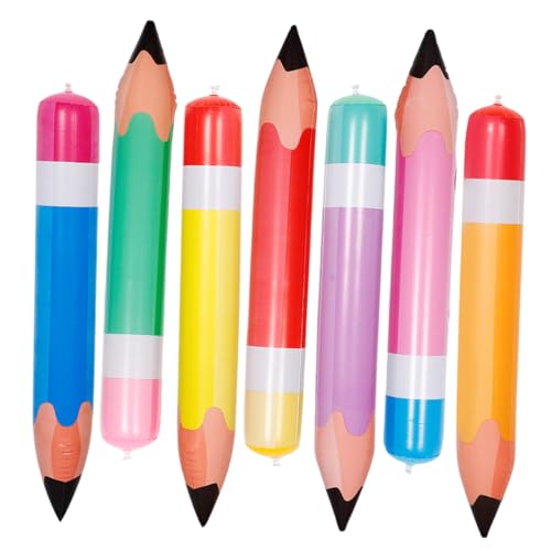 EXHUMKY 7 Stück Teiliges PVC Aufblasbare Bleistifte Riesige Deko für Schulanfang Praktische Luftballons Verschiedenen Farben Gelb Orange Blau Grün Rot für Klassenzimmer und Partys von EXHUMKY