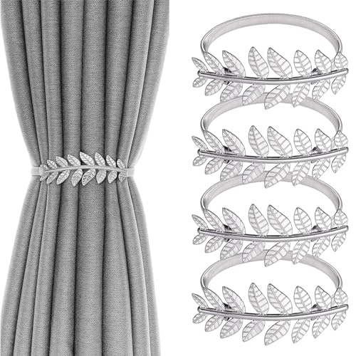 4 Stück Vorhang Halter, Raffhalter für Vorhänge, Silber Blätter Gardinen Raffhalter, Legierung Vorhanghalter, Verstellbare Raffhalter Vorhang mit Federseil, Vorhangbinder für Haus, Hotel, Büro 4 Stück Vorhang Halter, Raffhalter für Vorhänge, Silber Blätter Gardinen Raffhalter, Legierung Vorhanghalter, Verstellbare Raffhalter Vorhang mit Federseil, Vorhangbinder für Haus, Hotel, Büro von EXIN DECHEN