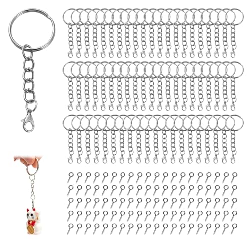 60 Stück Schlüsselring mit Kette mit 100 Schraubösen Pins, 25mm Schlüsselanhänger Ring Set, Metall Schlüsselringe mit Gliederkette, Spaltschlüsselringe für Schmuck, Schlüssel, DIY-Bastelherstellung von EXIN DECHEN