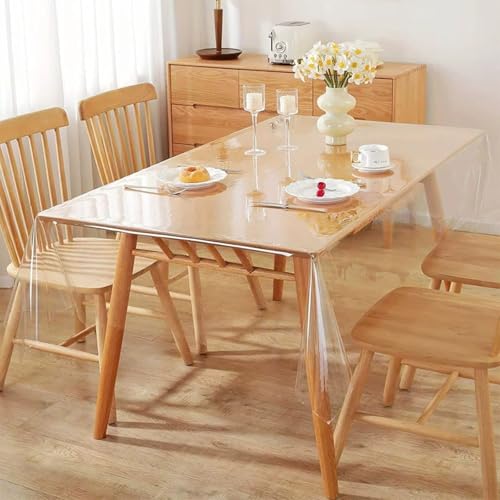 Tischdecke Transparent Tischfolie,140x180 cm Tischdecke Durchsichtig Abwaschbar,Fettdicht Tischschutzfolie Wasserdicht Tischfolie Klarsicht,PVC Folie Tisch Transparent für Esstisch,Couchtisch,Schrank von EXIN DECHEN