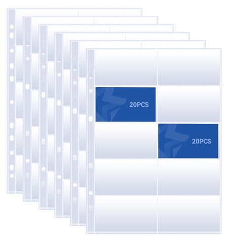 20 Pack Visitenkartenhüllen A4, Klarsichtfolie für Postkarten, Visitenkartenhülle A4 mit 10 Fächern, Fotohüllen für Ordner, Transparente Postkartenhüllen mit 11 Löchern, für Visitenkartenhülle von EXIN DEHCEN