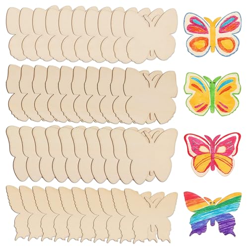 40 Stück Holz Schmetterling Zum Bemalen, Schmetterling Holz Bastelsets, Schmetterlinge Deko Holzscheiben Zum Bemalen, Holzschmetterling-Dekoration,zum DIY Handwerk Dekoration,Weihnachten Baum Anhänger von EXIN DEHCEN