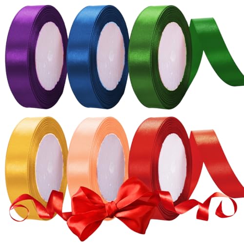 6 Farben Polyester Satinband 20mm X 22M Geschenkband Breit, Bunte Satin Band Seidenband, Geschenkband Stoff, Satinbänder, Geschenkbänder Satin für Hochzeit Dekoration, Geschenk Verpacken, Basteln von EXIN DEHCEN