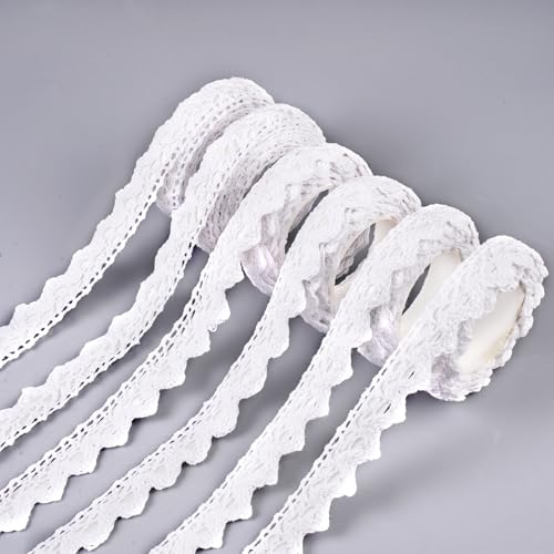 6 Rolls Spitzenband Weiß Selbstklebend 1.6 Cm X 180 Cm/Rolls Häkelspitze Meterware, Spitzenband Aus Baumwolle, Vintage Weiss Spitze Dekoband für DIY Hochzeit Tischdeko Basteln Geschenkband von EXIN DEHCEN