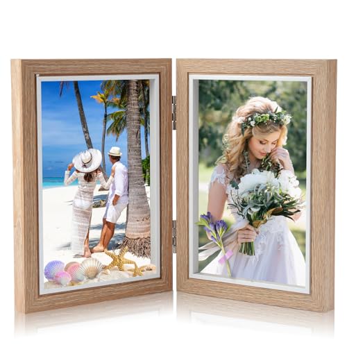 Doppelter Bilderrahmen Faltbar, Klappbarer Bilderrahmen Aus Holz, Klappbarer Fotorahmen, Faltbar Bilderrahmen Collage, Bilderrahmen 2 Fotos, für Tischausstellung oder Geschenke, Fotogröße 2x 10x15cm Doppelter Bilderrahmen Faltbar, Klappbarer Bilderrahmen Aus Holz, Klappbarer Fotorahmen, Faltbar Bilderrahmen Collage, Bilderrahmen 2 Fotos, für Tischausstellung oder Geschenke, Fotogröße 2x 10x15cm von EXIN DEHCEN