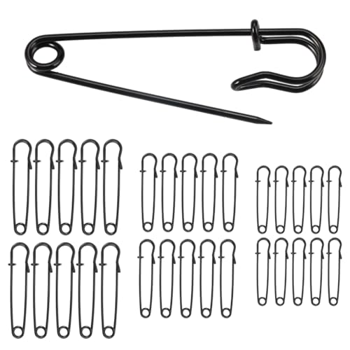 Sicherheitsnadeln Groß, 30 Stück Sicherheitsnadeln Schwarz, Rostfrei Stahl Heavy Duty Sicherheitsnadel, Kiltnadel, Sicherheitsnadeln Set,für Kleidung Leder Decken Basteln Röcke(5cm/5.7cm/7cm,3 Größen) von EXIN DEHCEN