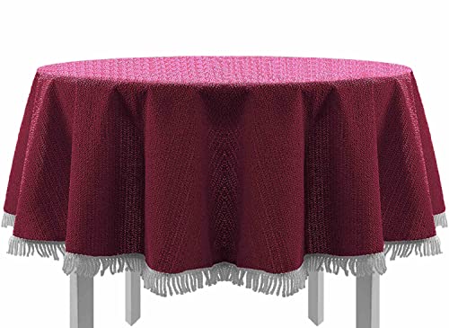 Gartentischdecke mit Fransen Tischdecke rund oval eckig Classic 150x210 cm oval Bordeaux von EXKLUSIV HEIMTEXTIL