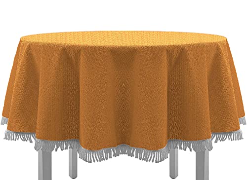 EXKLUSIV HEIMTEXTIL Gartentischdecke mit Fransen Tischdecke rund oval eckig Classic 160 cm rund orange von EXKLUSIV HEIMTEXTIL