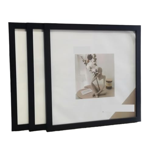EXKURPOO Bilderrahmen 3Pcs Holz Quadratische Foto Rahmen for Wand Hängen Oder Desktop Dekor 20X20 30X30,0 cm Poster Porträt Bild Gedenken(Black,15X15cm 6X6inch) von EXKURPOO