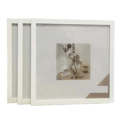 EXKURPOO Bilderrahmen 3Pcs Holz Quadratische Foto Rahmen for Wand Hängen Oder Desktop Dekor 20X20 30X30,0 cm Poster Porträt Bild Gedenken(White Frame,20X20cm 8X8inch) von EXKURPOO