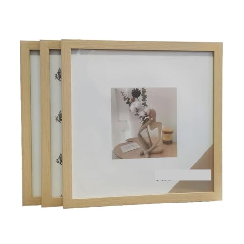 EXKURPOO Bilderrahmen 3Pcs Holz Quadratische Foto Rahmen for Wand Hängen Oder Desktop Dekor 20X20 30X30,0 cm Poster Porträt Bild Gedenken(Wood Frame,25X25cm 10X10inch) von EXKURPOO