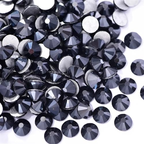 Hotfix Strass Schwarze Glas-Strass-Nagelkunst-Strasssteine ​​mit flacher Rückseite, Jet-Kleber auf Steinen, nicht Hotfix-Strasssteine ​​für Nagelkunst-Dekorationen(Jet Hematite,SS10-1440pcs) von EXKURPOO