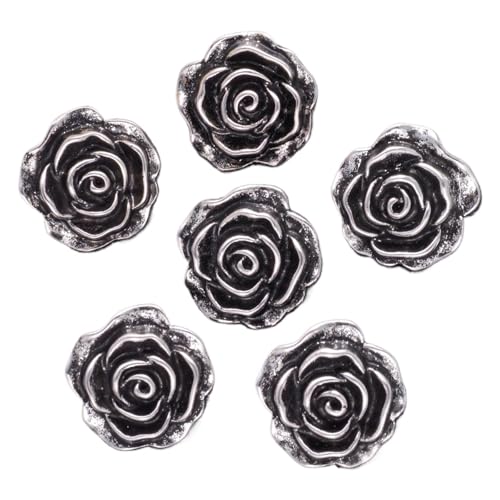 Knöpfe Vintage Rose Blume Metallknöpfe for Kleidung Nähzubehör Mode Schuh Hut Haar dekorativ(5pcs,19mm Silver) von EXKURPOO