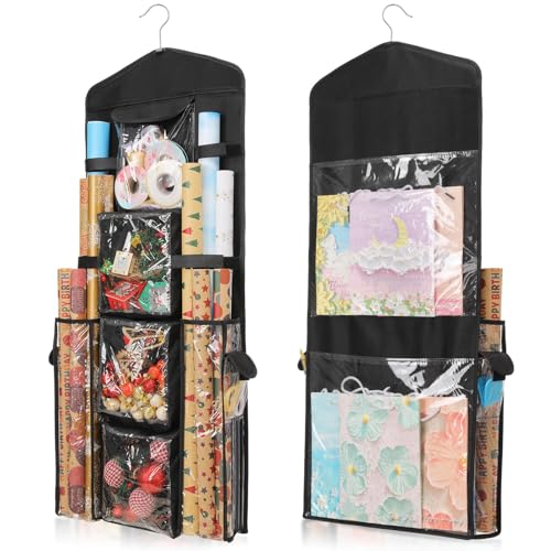 EXLIFBAG Geschenkpapier-Aufbewahrung, Geschenkpapier-Organizer, doppelseitig, hängende Geschenktüte, Aufbewahrungs-Organizer, schwarz von EXLIFBAG