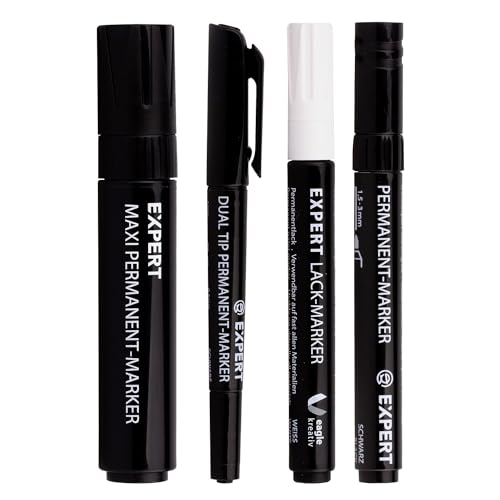 EXPERT Permanent-Marker Set Black & White | Wasserfest & Schnelltrocknend | Maxi & Dual Tip | Xylol- & Toluolfrei | Vielseitig auf Glas, Holz, Metall von EXPERT