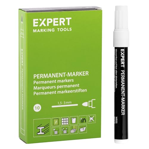 EXPERT Permanentmarker Weiß | Rundspitze, wasserfest & schnelltrocknend | Sicher ohne Xylol & Toluol | Ideal für Glas, Holz, Metall, Kunststoff | 10er Pack im Kartonetui von EXPERT