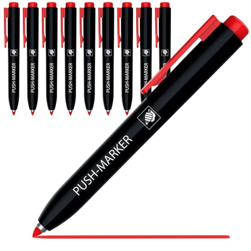 EXPERT Push-Marker 10er Set in Rot | Wasserfeste Markierer mit Klick-Technologie | Schnelltrocknend & nachfüllbar | Druckknopf für Einhandbedienung | Permanent Marker Stift für glatte von EXPERT