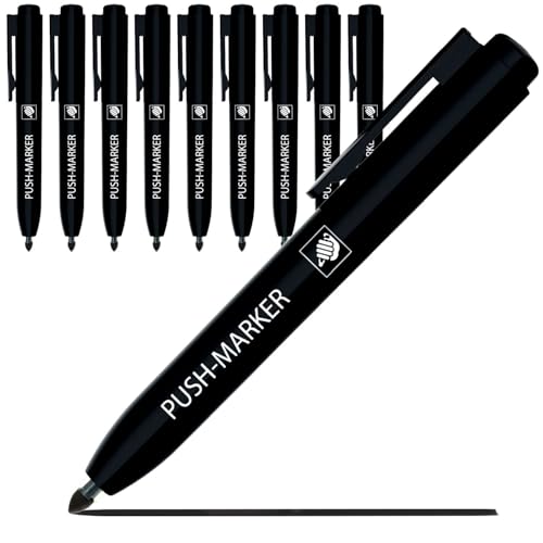 EXPERT Push-Marker 10er Set in Schwarz | Wasserfeste Markierer mit Klick-Technologie | Schnelltrocknend & nachfüllbar | Druckknopf für Einhandbedienung | Permanent Marker Stift von EXPERT