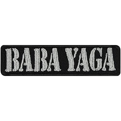 Aufnäher Patch "BABA YAGA" Waldhexe Sticker zum annähen/aufbügeln | Applikation Kleidung reparieren Jeans Flicken Bügelbilder für alle Stoffe | fabric applique 75x20mm von EXPRESS-STICKEREI