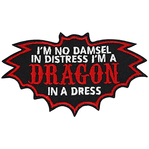 Aufnäher Patch "I'm no damsel in distress, I'm a dragon in a dress" Lustiger Sticker zum annähen/aufbügeln | Jeans Flicken Bügelbilder für alle Stoffe | fabric applique 100x60mm Aufnäher Patch "I'm no damsel in distress, I'm a dragon in a dress" Lustiger Sticker zum annähen/aufbügeln | Jeans Flicken Bügelbilder für alle Stoffe | fabric applique 100x60mm von EXPRESS-STICKEREI