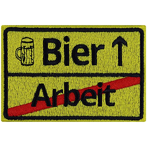 BIER-Arbeit Bierliebhaber Aufnäher lustiges Sporttasche für Männer Bier-Geschenk Beer Patch Sticker Straßen-Schild Feierabendbier Applikation | 90x60mm von EXPRESS-STICKEREI