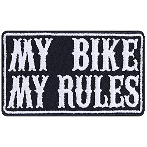 BIKER Aufnäher "My Bike - My Rules" Aufbügler/Patch/Bügelbilder zum annähen | Geschenk für Motorrad Applikation für Jacke/Weste/Jeans/Motorradkoffer | 75x45mm von EXPRESS-STICKEREI