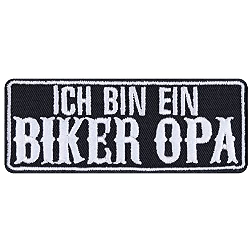 BIKER OPA Aufnäher Cruiser Aufbügler Biker Patch Motorrad Bügelbilder zum annähen | Geschenk für Opa/Papa Applikation für Jacke/Weste/Jeans/Motorradkoffer 90x35mm von EXPRESS-STICKEREI